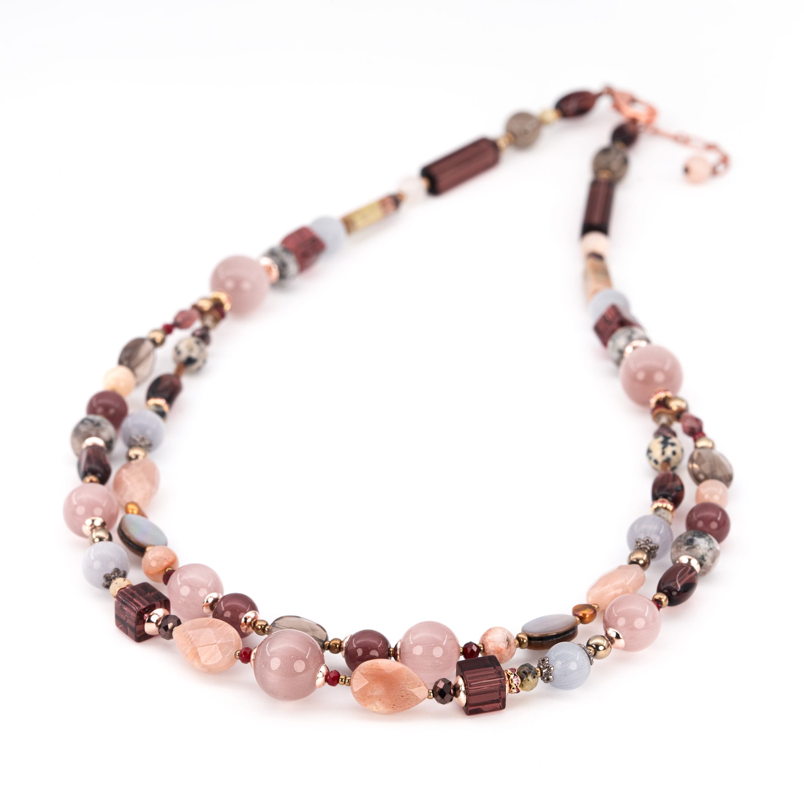 Бусы "Барселона" из гелиолита, перламутра, и раухтопаза